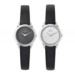 Pierre Cardin Damen Armband-Uhr schlichtes Ziffernblatt analoge Quarz-Uhr mit Leder-Armband 3ATM 27mm CPI.250 Schwarz/Weiß oder Schwarz