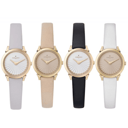 Pierre Cardin Damen Armband-Uhr schlichtes Ziffernblatt analoge Quarz-Uhr mit Leder-Armband 3ATM 27mm CPI.250 Beige, Schwarz, Weiß, Rosa