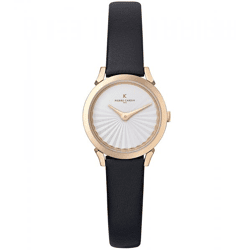 Pierre Cardin Damen Armband-Uhr Zweizeiger-Uhr analoge Quarz-Uhr mit Leder-Armband 3ATM 27mm CPI.2501 Schwarz/Rose-Gold