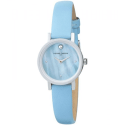 Pierre Cardin Damen sommerliche Zweizeiger-Armband-Uhr Ziffernblatt mit silbernen Kreis-Details analoge Quarz-Uhr mit Leder-Armband 3ATM 27