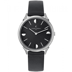 Pierre Cardin Herren Armband-Uhr analoge Quarz-Uhr mit Leder-Armband 3ATM 40mm CPI.2010 Schwarz/Silber