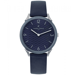 Pierre Cardin Herren Armband-Uhr analoge Quarz-Uhr mit Leder-Armband 3ATM 40mm CPI.2017 Dunkelblau/Silber