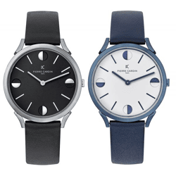 Pierre Cardin Herren Armband-Uhr analoge Quarz-Uhr mit Leder-Armband 3ATM 40mm Schwarz oder Blau
