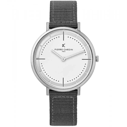 Pierre Cardin Herren Armband-Uhr analoge Quarz-Uhr mit Textil-Armband 3ATM 41mm CBV.1024 Grau/Silber