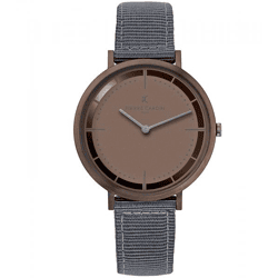 Pierre Cardin Herren Armband-Uhr analoge Quarz-Uhr mit Textil-Armband 3ATM 41mm CBV.1036 Grau/Braun