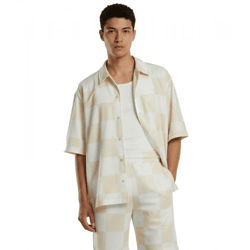 Prohibited Checke Herren Kurzarm-Hemd im Karomuster Business-Shirt PC005010 Beige/Weiß