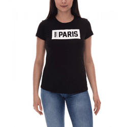 PUMA City Damen Baumwoll-Shirt mit Paris Schriftzug Kurzarm-Shirt Rundhals-Shirt 575957 01 Schwarz/Weiß