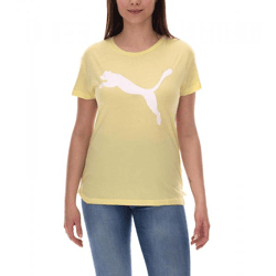PUMA Damen Sommer-Shirt mit DryCell-Technologie Baumwoll-Shirt Kurzarm-Shirt mit PUMA-Logo 586454 40 Gelb/Weiß