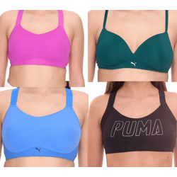 PUMA Damen Sport-BH sitzender Trainings-Bustier Soft Bra in Grün, Active Bra in Pink oder Blau, Training Bra in Schwarz