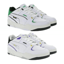 PUMA SLIPSTREAM Echtleder-Schuhe im Retro-Vibe Freizeit-Sneaker mit farbigen Akzenten Schnür-Schuhe 393266 Weiß/Lila oder Weiß/Grün