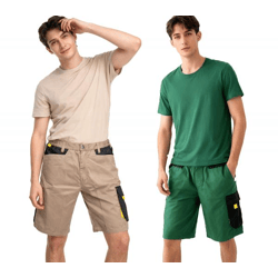 PUREWORK Herren Arbeits-Shorts mit 6 Taschen Cargo-Bermuda nachhaltige Arbeits-Hose Garten-Hose Grün/Schwarz/Gelb oder Beige/Schwarz/Gelb