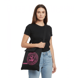 Ramones Punkrock-Band Damen Tasche mit angenähter Kapuze Baumwoll-Tasche Handtasche LB103080RAM Schwarz/Rosa