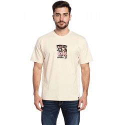RE:COVERED X ACDC Herren T-Shirt mit ACDC-Band Print Baumwoll-Shirt mit großem Schriftzug Rundhals-Shirt MMPER771 Beige