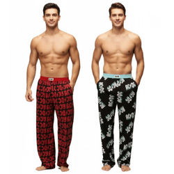 RE:COVERED X ACDC Loungepants Herren Schlafanzug-Hose mit ACDC Allover-Print Pyjama-Hose in Schwarz/Rot oder Schwarz/Hellblau