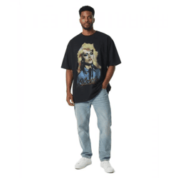 RE:COVERED X BLONDIE Herren nachhaltiges Oversized T-Shirt mit Debbie Harry-Print cooles Baumwoll-Shirt Band-Shirt MMESY127 Schwarz