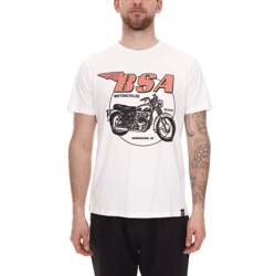 RE:COVERED X BSA Herren T-Shirt mit Birmingham Motorrad-Print Baumwoll-Shirt Rundhals-Shirt MMBSA296 Ecru-Weiß