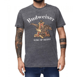 RE:COVERED X BUDWEISER Herren T-Shirt mit großem Logo Alltags-Shirt Baumwoll-Shirt Kurzarm-Shirt MMABI405 Grau
