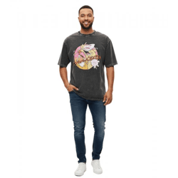 RE:COVERED X Cartoon Network Herren T-Shirt mit Cow & Chicken Print Baumwoll-Shirt Rundhals-Shirt RCWARN754 Grau