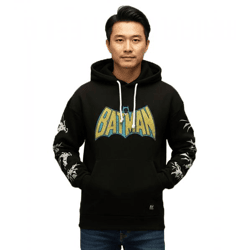 RE:COVERED X DC Herren Kapuzen-Pullover mit BATMAN Logo Baumwoll-Hoody Langarm-Shirt RCWARN554 Schwarz