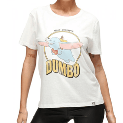 RE:COVERED X Disney Damen T-Shirt mit Dumbo-Aufdruck Baumwoll-Shirt Rundhals-Shirt RCDIF2068 Woll-Weiß