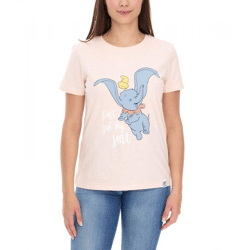 RE:COVERED X Disney Damen T-Shirt mit Dumbo Print Baumwoll-Shirt Rundhals-Shirt RCDIF2069 Rosa