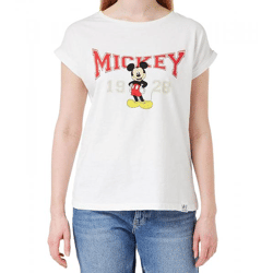 RE:COVERED X Disney Damen T-Shirt mit Mickey Mouse 1928 Print Baumwoll-Shirt Rundhals-Shirt RCDIF2061 Weiß