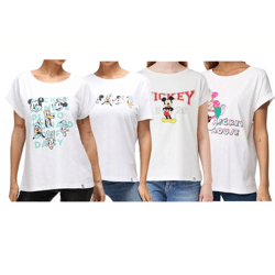 RE:COVERED X Disney Damen T-Shirt mit Mickey Mouse and Friends oder Mickey Mouse 1928 Aufdruck Baumwoll-Shirt Rundhals-Shirt Weiß