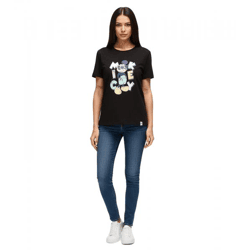 RE:COVERED X Disney Damen T-Shirt mit Mickey Mouse Print in Pastelfarben Baumwoll-Shirt Rundhals-Shirt Kurzarm-Shirt RCDIF2070 Schwarz