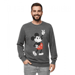 RE:COVERED X DISNEY Herren Rundhals-Pullover mit MICKEY MOUSE Print Alltags-Sweater mit Baumwollanteil MMDIS2489 Grau