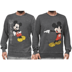 RE:COVERED X DISNEY Herren Rundhals-Pullover mit MICKEY MOUSE Print und Schriftzug Alltags-Sweater mit Baumwollanteil Grau