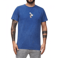 RE:COVERED X Disney Herren T-Shirt mit Goofy Profil Schriftzug Print Baumwoll-Shirt Rundhals-Shirt MMDIS2508 Blau