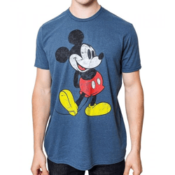 RE:COVERED X Disney Herren T-Shirt mit Mickey Mouse Print Shirt mit Baumwolle Rundhals-Shirt PCDIS1155-2 Dunkelblau meliert