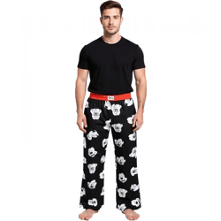 RE:COVERED X Disney Mickey Mouse Loungepants Herren Schlafanzug-Hose mit Mickey Mouse Print Baumwolle Pyjama-Hose RCDIF2106 Schwarz/Weiß