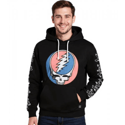RE:COVERED X Grateful Dead Herren Kapuzen-Pullover mit Band Logo-Print Baumwoll-Hoody Langarm-Shirt RCWBROS170 Schwarz