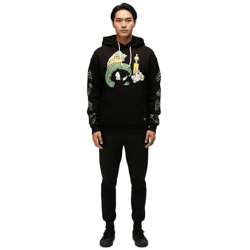 RE:COVERED X LOONEY TUNES Herren Kapuzen-Pullover mit Martian Marvin-Print Baumwoll-Hoody Langarm-Shirt RCWARN549 Schwarz