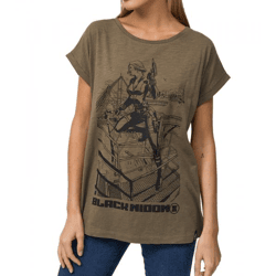 RE:COVERED X MARVEL Damen T-Shirt mit Black Widow Aufdruck Baumwoll-Shirt Kurzarm-Shirt MMMARV1121 Khaki
