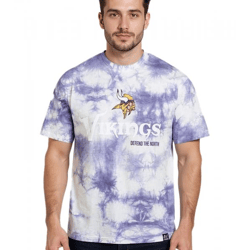 RE:COVERED X NFL Herren T-Shirt Minnesota Vikings Logo-Schriftzug Baumwoll-Shirt Rundhals-Shirt RCNFL1390 Weiß/lila