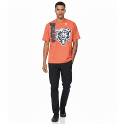 RE:COVERED X NFL Herren T-Shirt mit großem BEARS Logo-Print Baumwoll-Shirt Rundhals-Shirt MMNFL1140 Orange