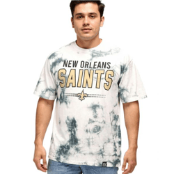 RE:COVERED X NFL Herren T-Shirt New Orleans Saints Logo-Schriftzug Baumwoll-Shirt Rundhals-Shirt RCNFL1395 Grau
