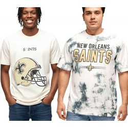RE:COVERED X NFL Herren T-Shirt New Orleans Saints Logo-Schriftzug Baumwoll-Shirt Rundhals-Shirt Grau oder Beige