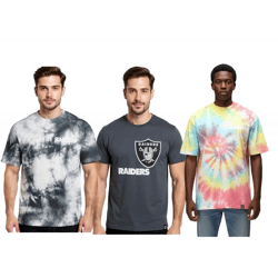RE:COVERED X NFL Las Vegas Raiders Herren T-Shirt mit Logo-Print Baumwoll-Shirt Rundhals-Shirt in Bunt Grau/Weiß oder Grau