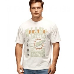 RE:COVERED X NFL Miami Dolphins Herren T-Shirt mit großem Front-Print Baumwoll-Shirt RCNFL1558 Ecru-Weiß