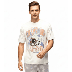 RE:COVERED X NFL New England Patriots Herren T-Shirt mit World Champions-Print Baumwoll-Shirt RCNFL1561 Ecru-Weiß