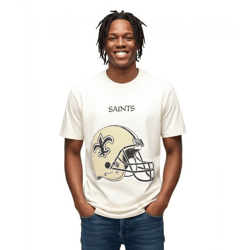 RE:COVERED X NFL New Orleans Saints Herren T-Shirt mit Logo-Schriftzug Baumwoll-Shirt Rundhals-Shirt MMNFL1194 Beige