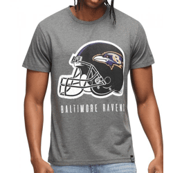 RE:COVERED X NFL Ravens Herren T-Shirt mit Logo-Schriftzug Baumwoll-Shirt Rundhals-Shirt MMNFL1187 Grau