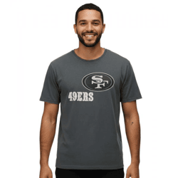 RE:COVERED X NFL San Francisco 49érs Herren T-Shirt mit Logo-Print Baumwoll-Shirt Rundhals-Shirt RCNFL1317A Grau