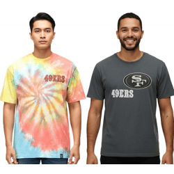 RE:COVERED X NFL San Francisco 49érs Herren T-Shirt mit Print Baumwoll-Shirt Rundhals-Shirt RCNFL13 Bunt Batik oder Grau