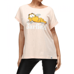 RE:COVERED X nickelodeon Damen T-Shirt mit Garfield Flower Power-Print Baumwoll-Shirt Rundhals-Shirt RCVCM596 Rosa