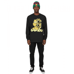 RE:COVERED X nickelodeon Herren Rundhals-Shirt mit Garfield-Druck Baumwoll-Longsleeve MMNICK323 Schwarz