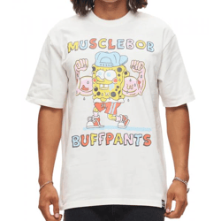 RE:COVERED X nickelodeon Herren T-Shirt SpongeBob Schwammkopf Baumwoll-Shirt Rundhals-Shirt RCVCM684 Ecru-Weiß